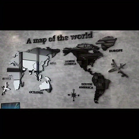 ملصق حائط خريطة العالم الأكريليكي ثلاثي الأبعاد من WINDIR - جدارية زخرفية فضية DIY (71 × 40 بوصة) لغرفة المعيشة وغرفة النوم والمكتب وديكور جدار التلفزيون