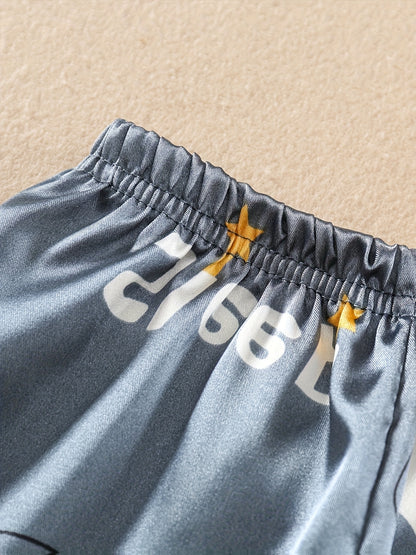 3 Sets (6pcs) Boys’ Cartoon Long-Sleeve Pajama Sets – Casual Non-Stretch Animal Print Sleepwear with Button Front & Cardigan Collar for Spring/Summer/Fall