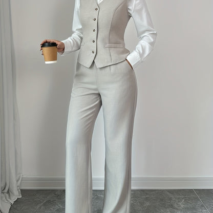 Women’s Sleeveless Cinched-Waist Vest & High-Waisted Wide-Leg Pants Set – Elegant Solid-Color Summer Two-Piece Outfit