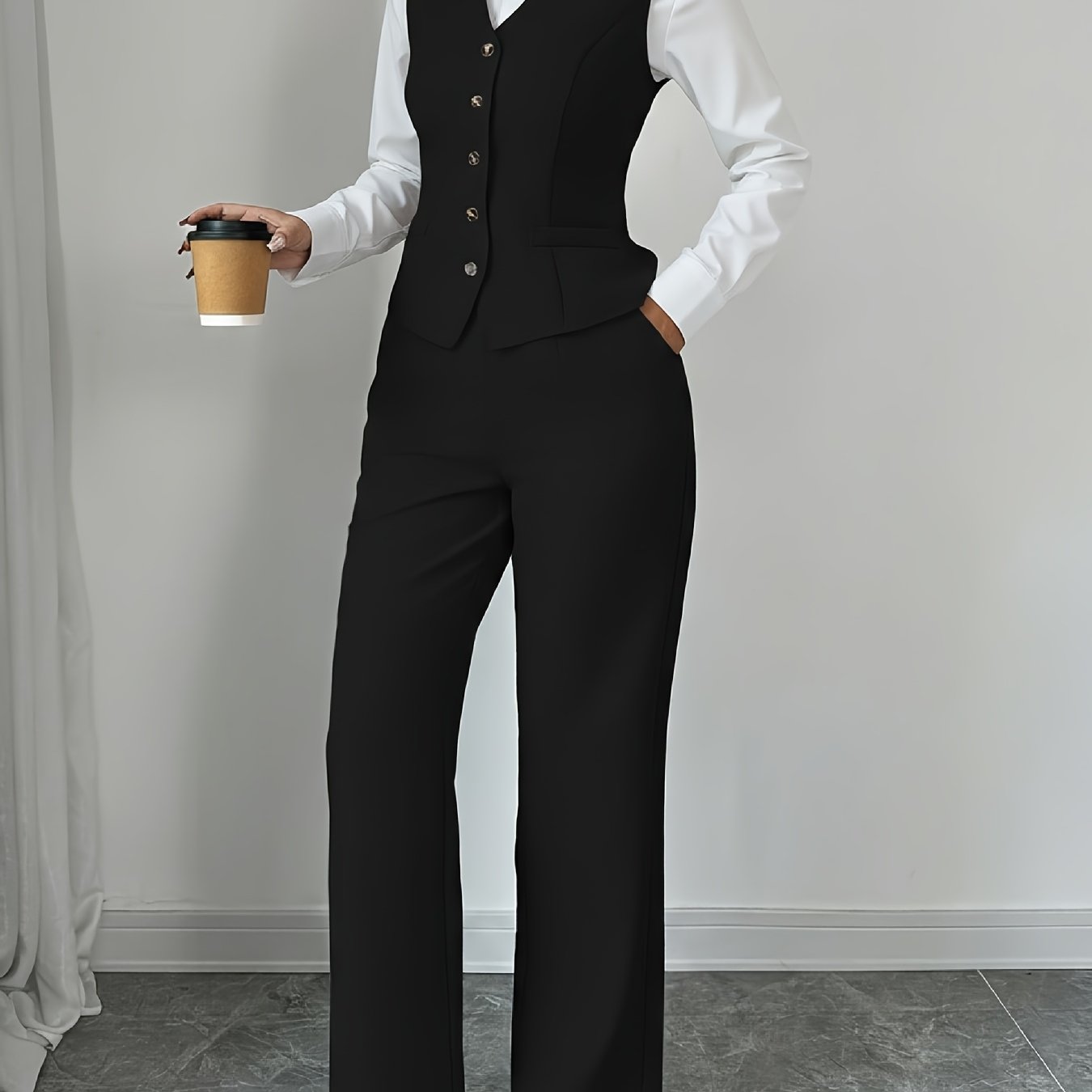 Women’s Sleeveless Cinched-Waist Vest & High-Waisted Wide-Leg Pants Set – Elegant Solid-Color Summer Two-Piece Outfit