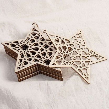 5pcs/set Eid Mubarak Wooden Hanging Ornaments Hollowed Moon Star Pendant for Ramadan Eid al-Fitr Party Decoration DIY Painting Gifts
