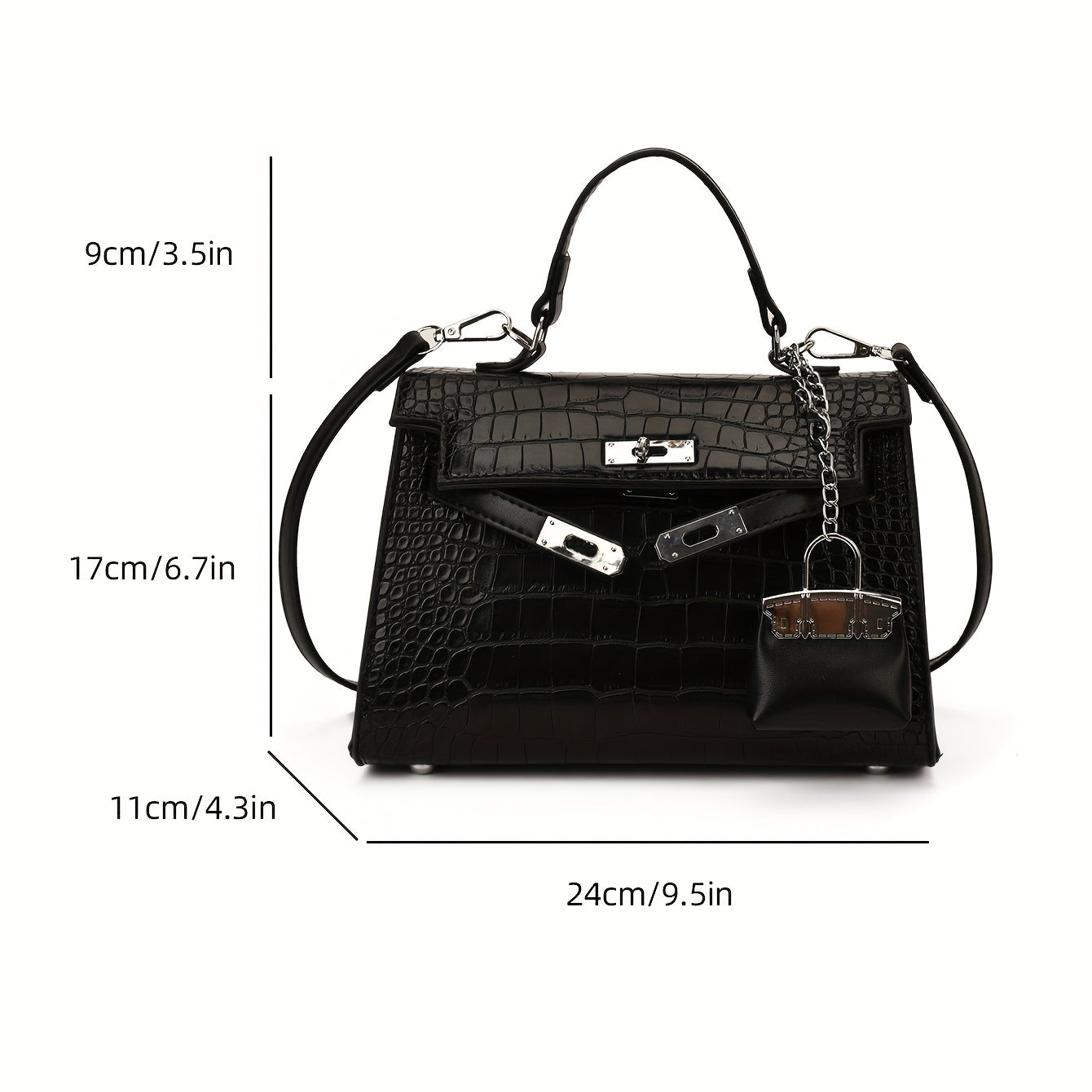 Women’s Luxury Alligator-Texture Handbag – Adjustable Crossbody Strap, Golden-Tone Hardware, Turn-Lock Closure & Reinforced Top Handle, European Collection (Deep Brown/White/Black)