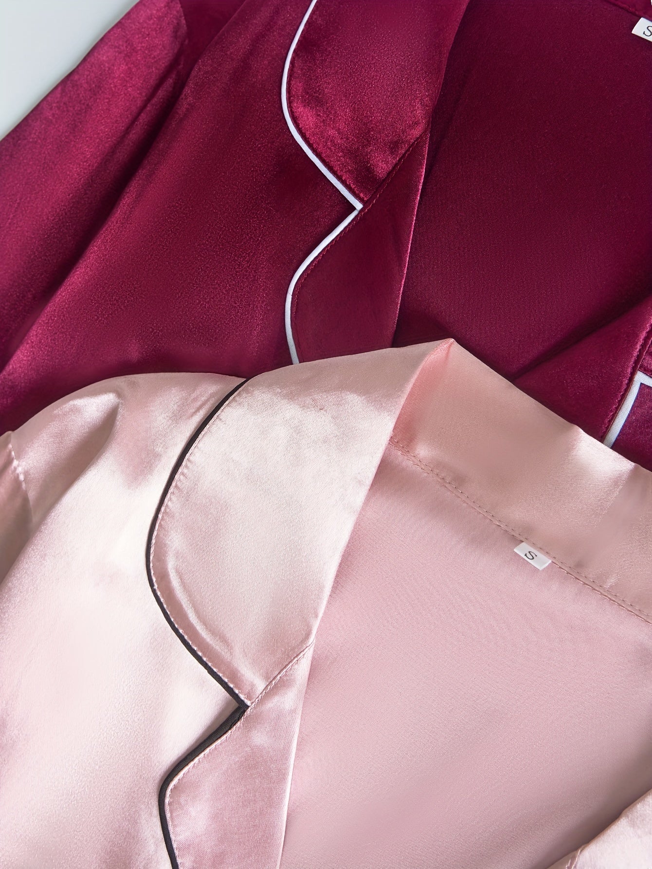 Women’s 2-Set Satin Pajama Collection – Long-Sleeve & Long-Pants Solid Color Sleepwear with Turned Collar and Elegant Button Detailing for Autumn/Winter