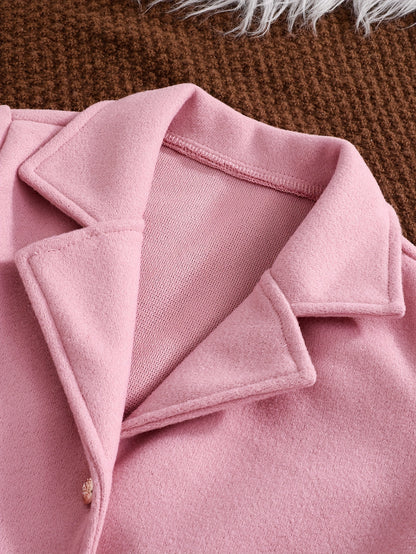 Girls’ 4-Piece Autumn/Winter Fashion Set – Button-Up Coat, Ribbed Long-Sleeve Top, Checkered Elastic-Waist Skirt & Matching Beret