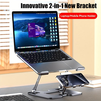 2-in-1 Adjustable Laptop & Phone Stand – Foldable Carbon Steel Design with Heat Dissipation & Multi-Angle Support