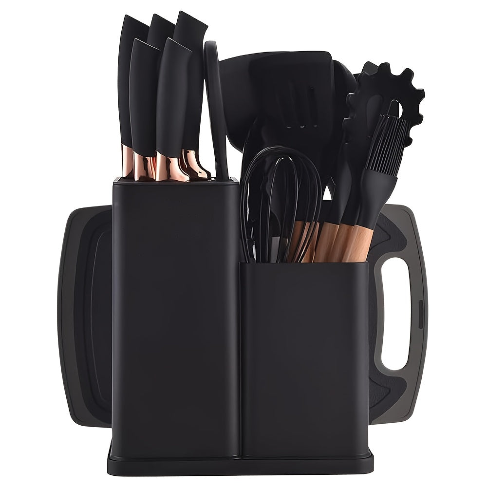 19-Piece Kitchen Utensil Set – Heat-Resistant Silicone Spatulas, 6 Sharp Knives, and Durable Cutting Board for Everyday Cooking