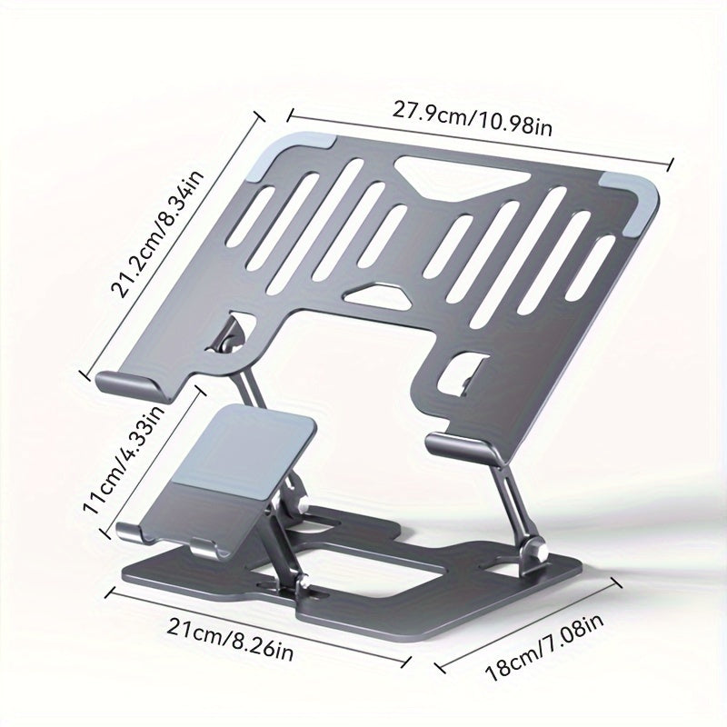 2-in-1 Adjustable Laptop & Phone Stand – Foldable Carbon Steel Design with Heat Dissipation & Multi-Angle Support