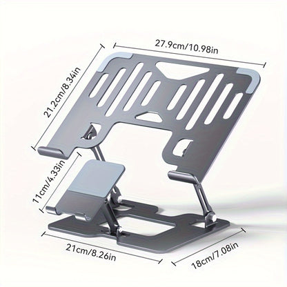 2-in-1 Adjustable Laptop & Phone Stand – Foldable Carbon Steel Design with Heat Dissipation & Multi-Angle Support