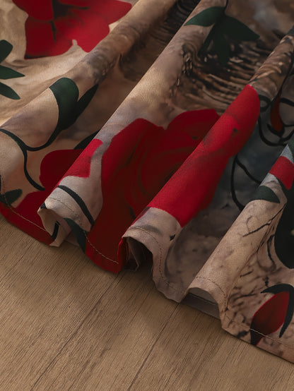 Women’s Vintage Floral Spaghetti-Strap Ball Gown – Large Skirt Dress for Elegant Outings & Date Nights