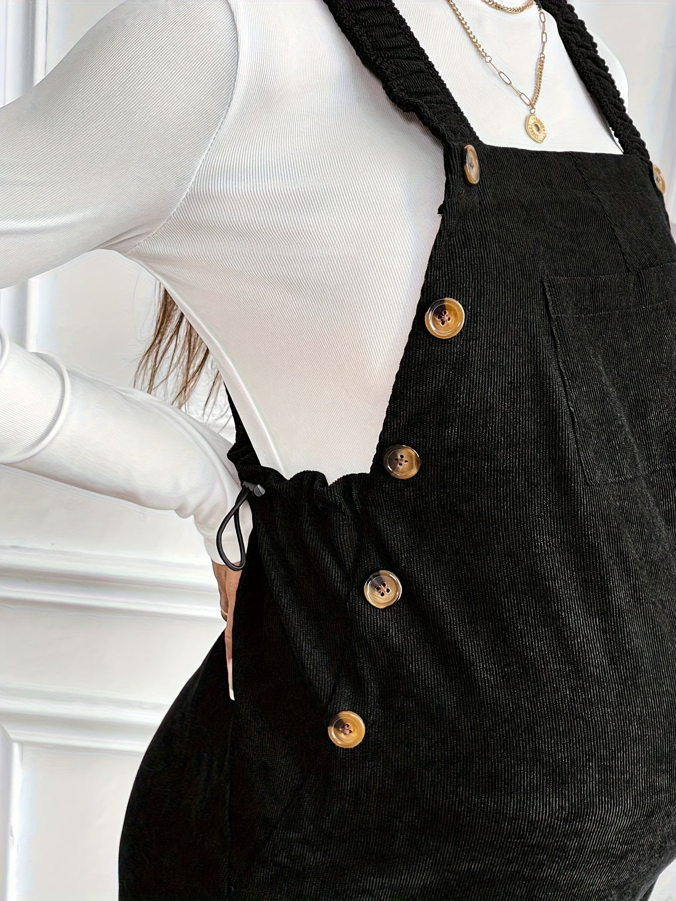 Women’s Maternity Oversized Trousers – Full-Length Corduroy-Style Pregnancy Pants with Adjustable Drawstring Waist & Golden-Tone Buttons