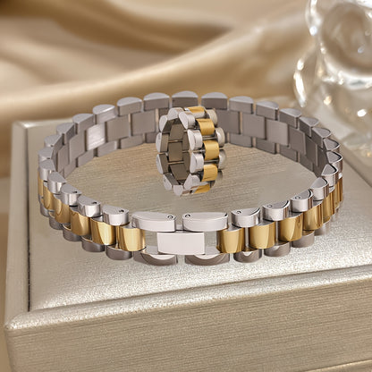 Unisex 2-Piece Interlocking Chain Bracelet & Ring Set – Luxury Multi-Color Design with Durable Gunmetal Finish, Perfect Daily Wear Gift for Him