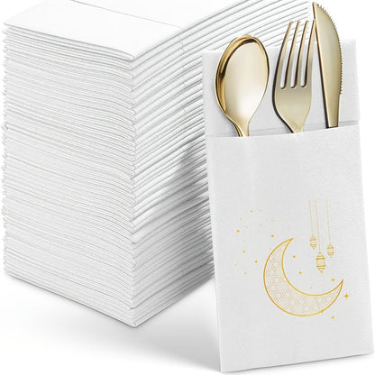 10pcs Ramadan Kareem Printed Ramadan Stars Moon Disposable Knife and Fork Western Napkins Meal Mat 2026 for Home Decoration Eid Mubarak Decoration Ramadan Mubarak Eid Al Adha Islamic Muslim Party