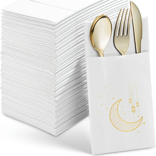 10pcs Ramadan Kareem Printed Ramadan Stars Moon Disposable Knife and Fork Western Napkins Meal Mat 2026 for Home Decoration Eid Mubarak Decoration Ramadan Mubarak Eid Al Adha Islamic Muslim Party