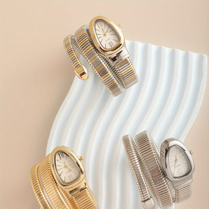 Bohemian Snake Quartz Watch – Stylish Flexible Coil Strap, Oval Case, Trendy Decorative Design, Perfect Gift for Women