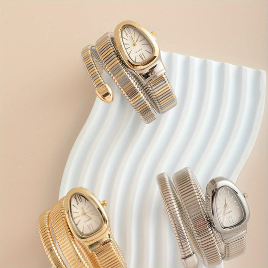 Bohemian Snake Watch Set – Quartz Movement, Flexible Coil Strap & Oval Case, Elegant Snake Pattern, Durable & Stylish Gift Timepiece