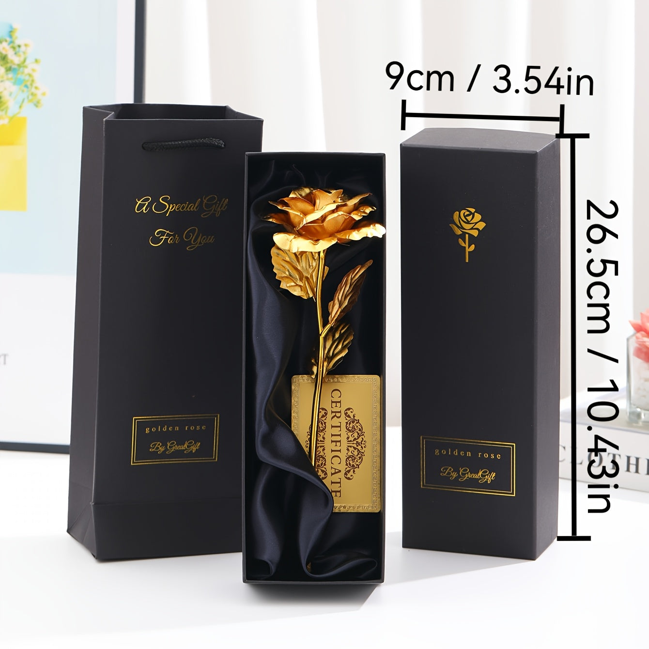 Golden Foil Rose Gift Box Set – Elegant Faux Rose Keepsake for Mother’s Day, Birthdays, Parties & Romantic Gifts