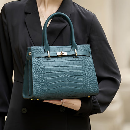 Women’s Crocodile-Pattern Tote Handbag – Large Capacity Daily Use Bag with Zipper Closure & Adjustable Shoulder Strap, Fashionable Office & Travel Accessory