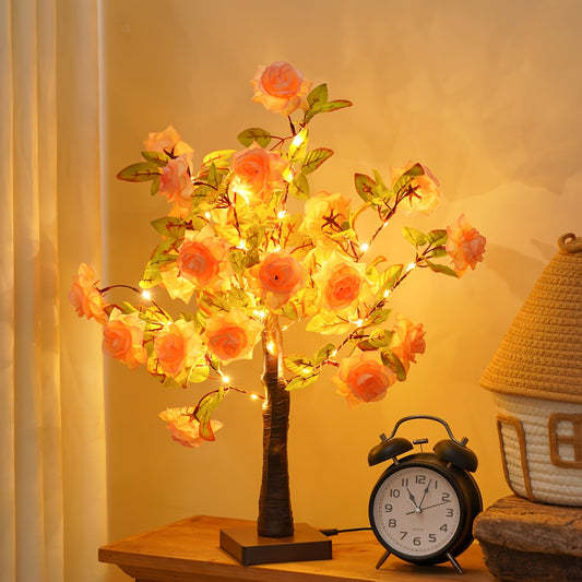 Artificial Rose Tree Lamp – USB-Powered Floral Light with Soft Glow, Elegant Wedding & Home Decor Centerpiece