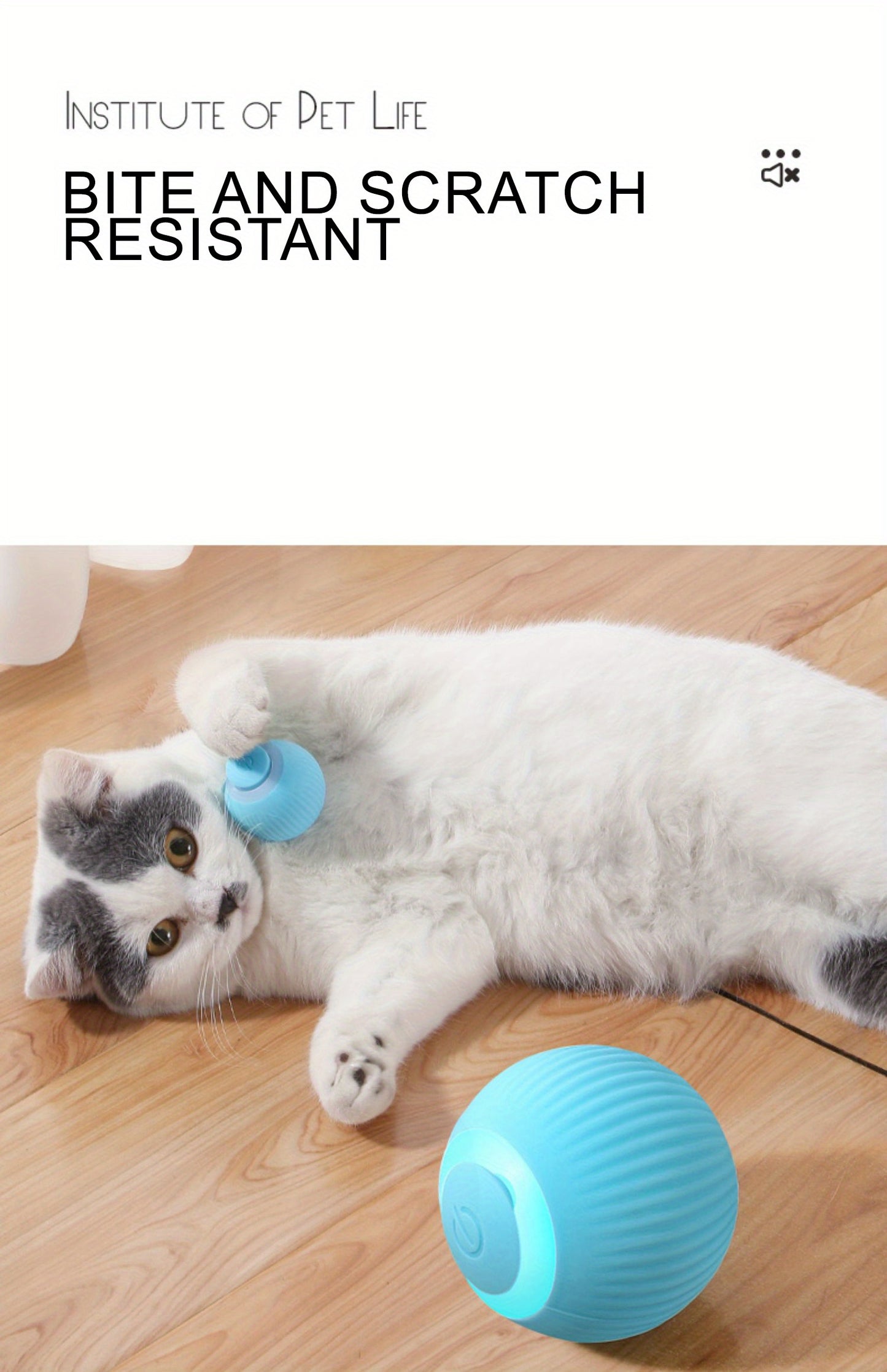 MIAOQUANJI USB-Rechargeable Automatic Cat Ball – Motion-Activated Rolling Toy with Glow-in-the-Dark Light, Durable Silicone Design (Blue)