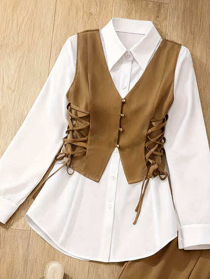 Women’s Tailored Blazer Vest Set — 3-Piece Formal Outfit with Sleeveless Shirt & Wide-Leg Pants