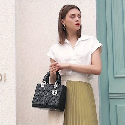 Women’s Elegant Structured Handbag – Golden-Tone Hardware Tote & Crossbody Bag with Magnetic Closure and Wrist Strap for Casual or Formal Events