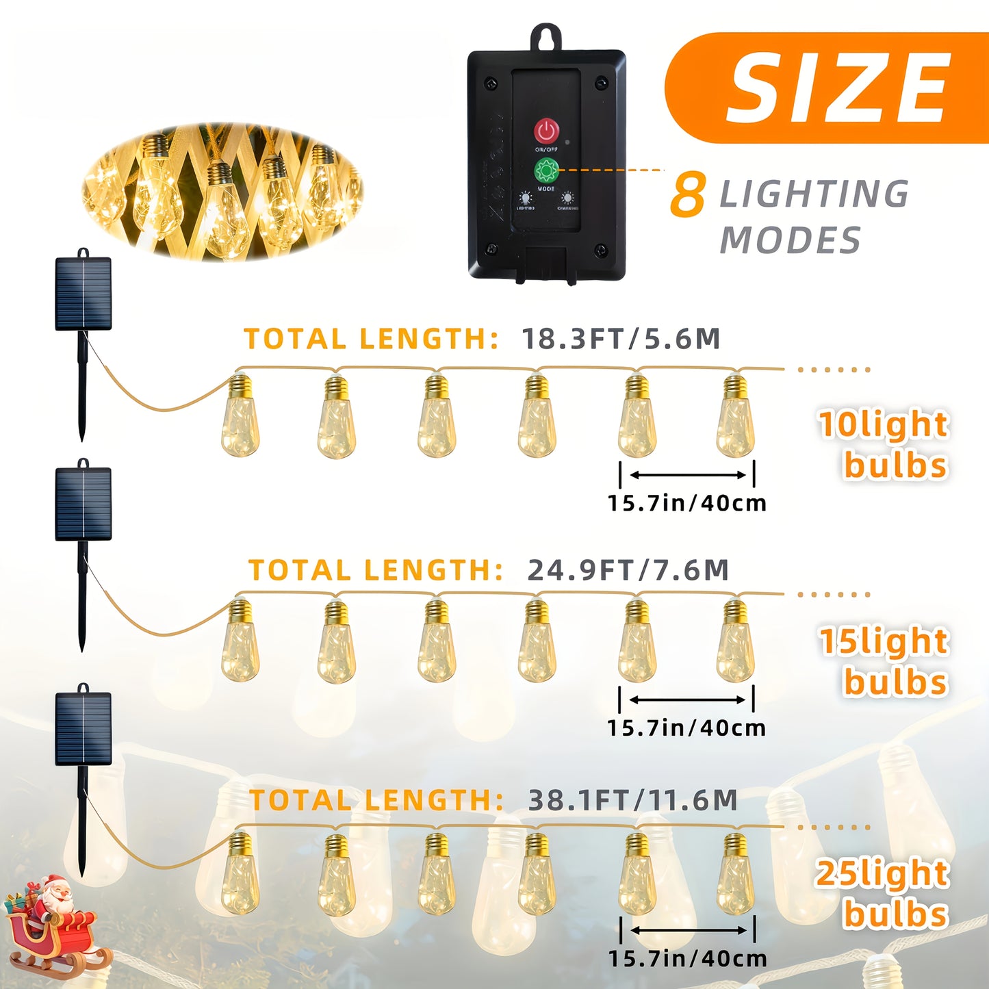 Solar Outdoor Fairy String Lights – 8-Mode LED Bulb Set (10/15/25 Bulbs) with Auto On/Off for Gardens, Fences, Parties, Weddings & Christmas Décor