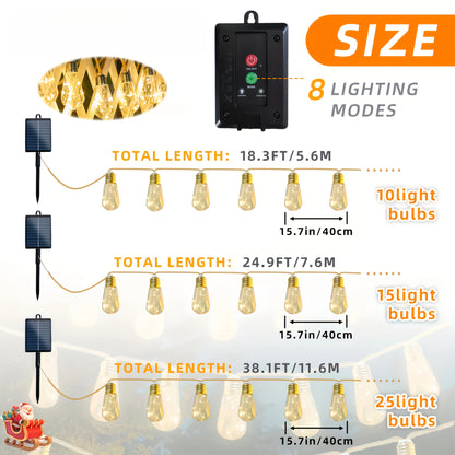 Solar Outdoor Fairy String Lights – 8-Mode LED Bulb Set (10/15/25 Bulbs) with Auto On/Off for Gardens, Fences, Parties, Weddings & Christmas Décor