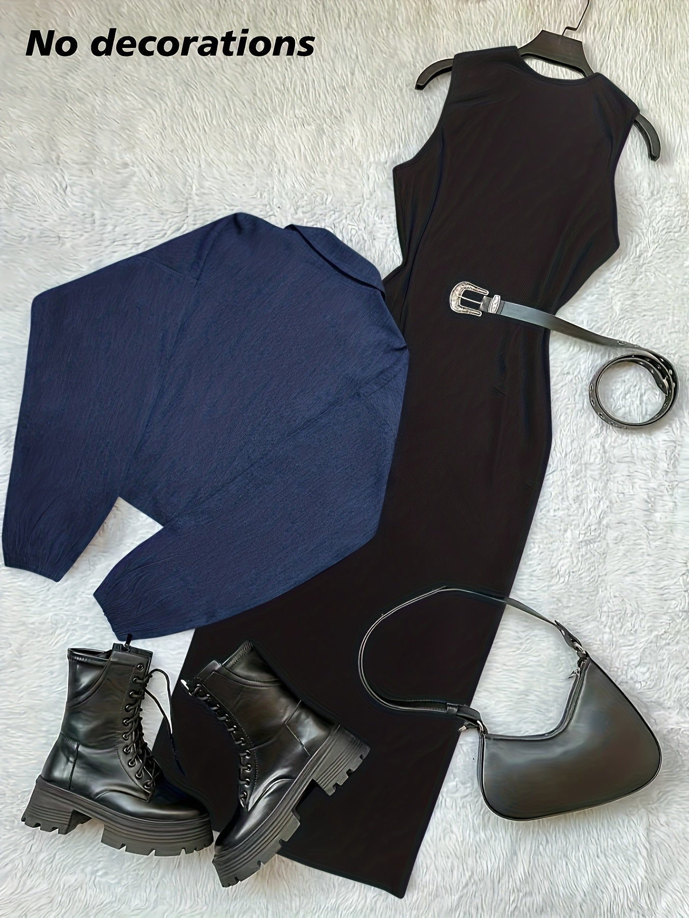 طقم بليزر وفستان نسائي من مجموعة Y2K بألوان متعددة - جاكيت أزرق بأكمام طويلة وسحاب مع فستان بيج بدون أكمام بقصة ضيقة، مناسب للمكتب والشارع في الربيع/الخريف