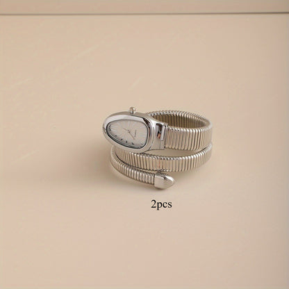 Bohemian Snake Quartz Watch – Stylish Flexible Coil Strap, Oval Case, Trendy Decorative Design, Perfect Gift for Women