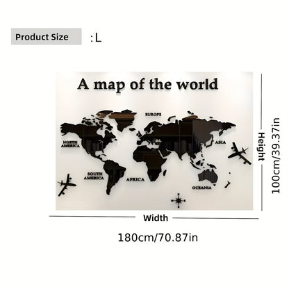 ملصق حائط خريطة العالم الأكريليكي ثلاثي الأبعاد من WINDIR - جدارية زخرفية فضية DIY (71 × 40 بوصة) لغرفة المعيشة وغرفة النوم والمكتب وديكور جدار التلفزيون