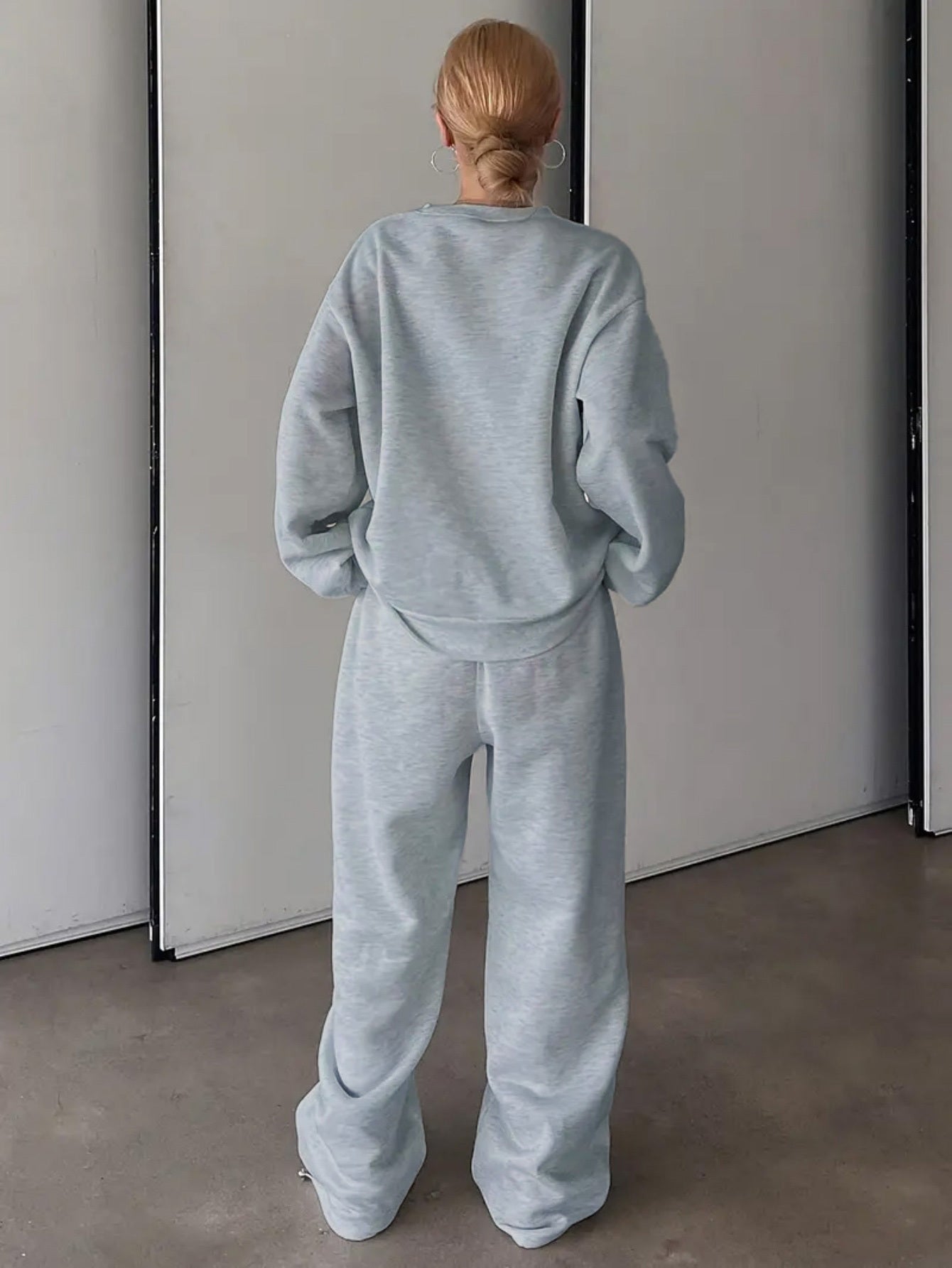 Letter Print Two Piece Set, Crew Neck Sweatshirt & Pants, Women's Clothing