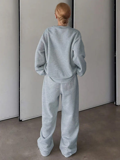 Letter Print Two Piece Set, Crew Neck Sweatshirt & Pants, Women's Clothing