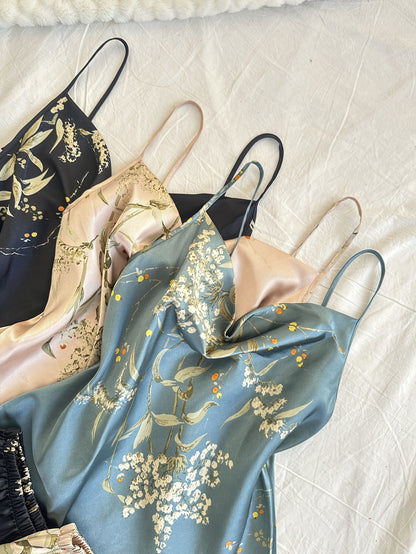 6-Piece Cherry Print Sleepwear Set – Ruffled Neckline Top with Matching Long Pants, Cute and Comfortable Loungewear