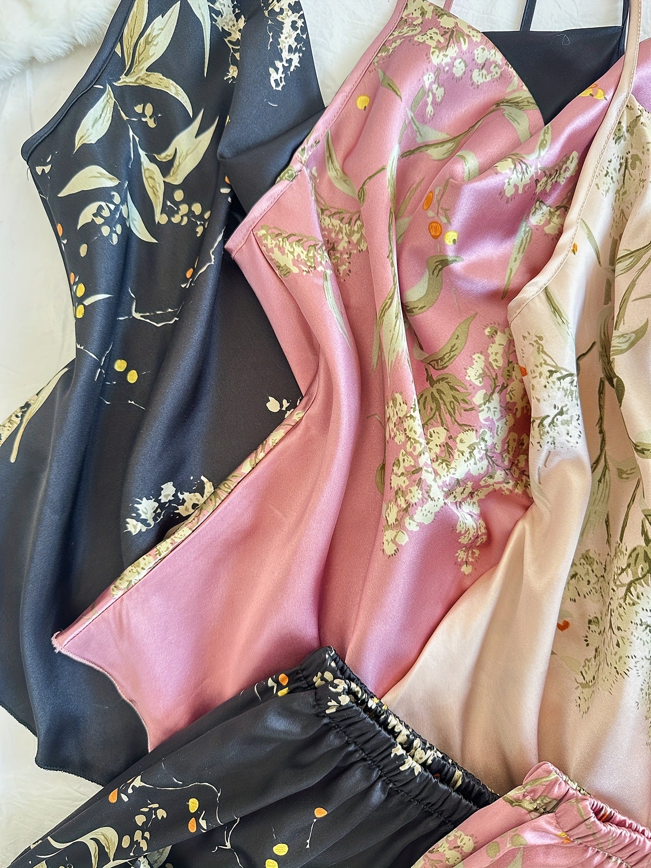 6-Piece Cherry Print Sleepwear Set – Ruffled Neckline Top with Matching Long Pants, Cute and Comfortable Loungewear