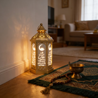 1pc Ramadan Theme Decorative Lantern | Iron Tabletop LED Handheld Light, Ramadan Fanous, Festival Lantern, Hanging Lamp, Batteries Not Included