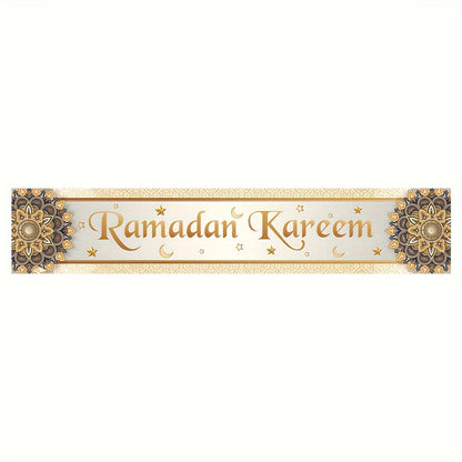 1pc, Ramadan Kareem Table Flag, Polyester Table Flag, 35x180CM, Suitable For Eid Table Decoration, Table Decor, Party Decor, Party Supplies, Holiday Decor, Holiday Supplies