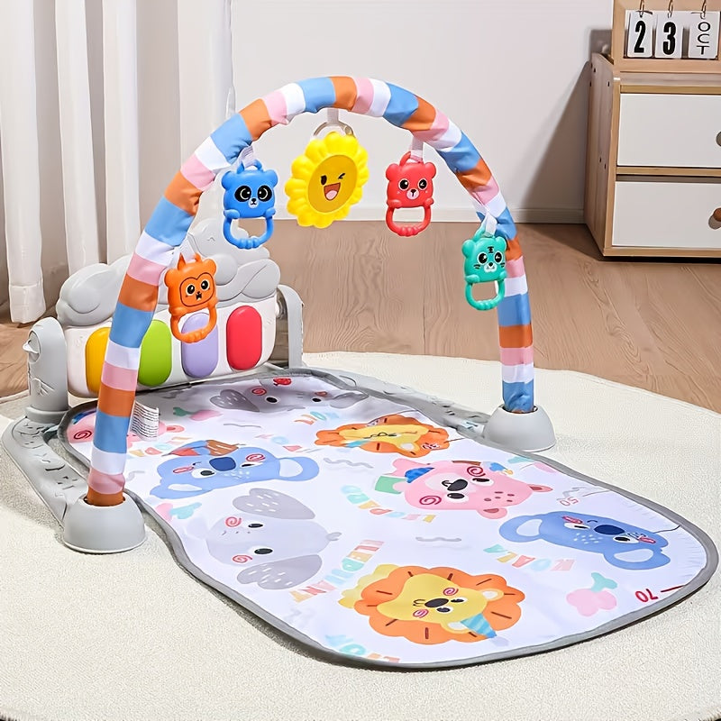 Animal-Themed Baby Fitness Rack Toy – Musical Pedal Piano Play Mat with Soft Blanket, Perfect for 0–12M Toddlers & Holiday Gifts