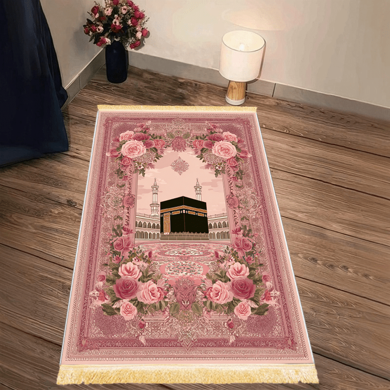 1pc 1pcs Luxurious Thick Prayer Mat Suitable for Islamic Home Prayer - Non-Slip Foldable Muslim Prayer, Machine Washable Soft Comfortable Prayerative Mat for &, Portable for Travel or Indoor Use with Tassels ()