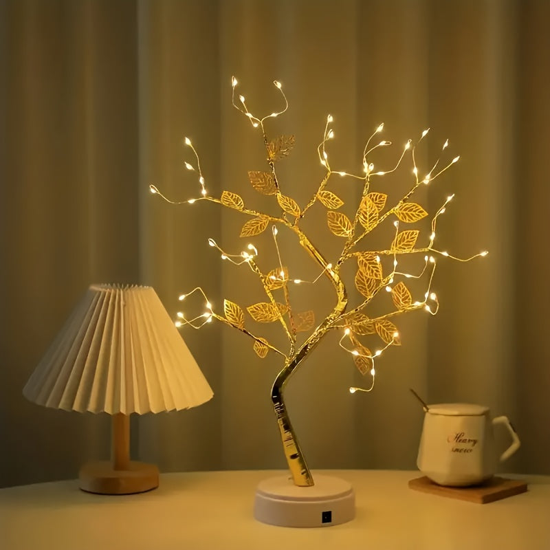 Golden Leaf Tree Lamp – 72 LED USB-Powered Decorative Light with Elegant Branch Design for Home & Events