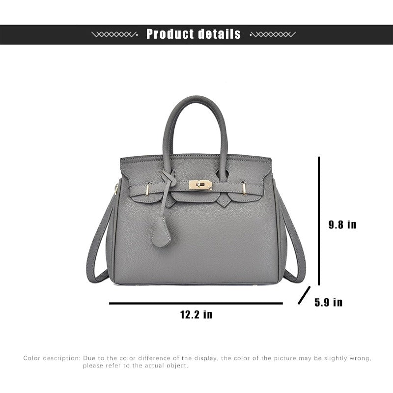 حقيبة يد نسائية كبيرة السعة - حقيبة كتف مصممة بأجزاء معدنية ذهبية اللون، وحزام قابل للتعديل، وتصميم متعدد الجيوب، وحقيبة سفر أنيقة باللون الرمادي/الذهبي