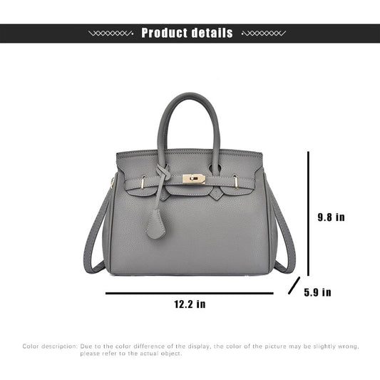 Women’s Large Capacity Satchel Handbag – Designer Shoulder Bag with Golden-Tone Hardware, Adjustable Strap & Multi-Pocket Design, Elegant Gray/Gold Travel Purse