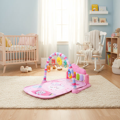 Animal-Themed Baby Fitness Rack Toy – Musical Pedal Piano Play Mat with Soft Blanket, Perfect for 0–12M Toddlers & Holiday Gifts