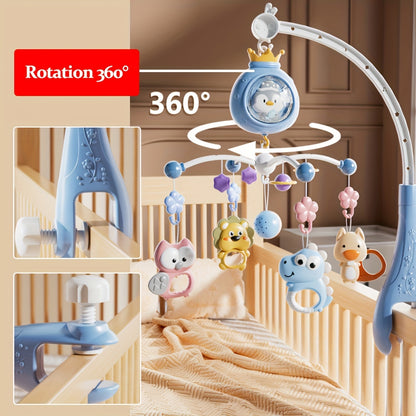 Penguin Baby Bed Mobile with Music & Lights - Rotating Brain-Stimulating Toy Featuring Adorable Penguins, Bears, and Animals - Ideal Christmas or Birthday Gift for Infants, Available in Pink/Blue, Random Colors, Penguin Gifts