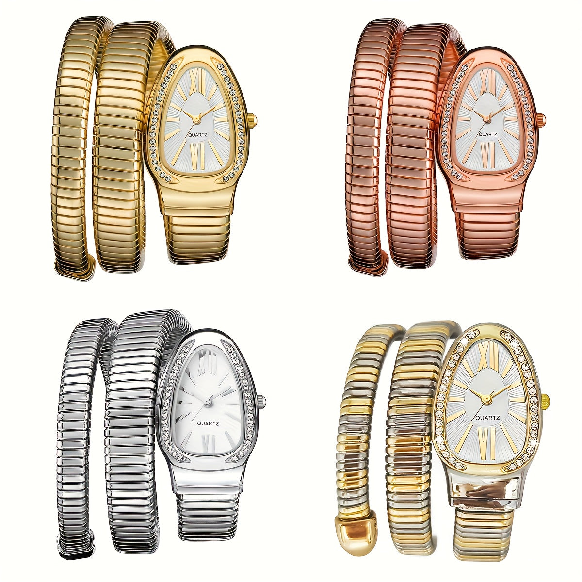 Women’s Elegant Serpentine-Design Quartz Watch – Golden-Tone Alloy Strap with Roman Numerals, Stylish Daily Wear Timepiece