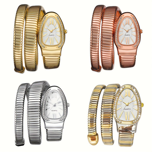 Women’s Elegant Serpentine-Design Quartz Watch – Golden-Tone Alloy Strap with Roman Numerals, Stylish Daily Wear Timepiece