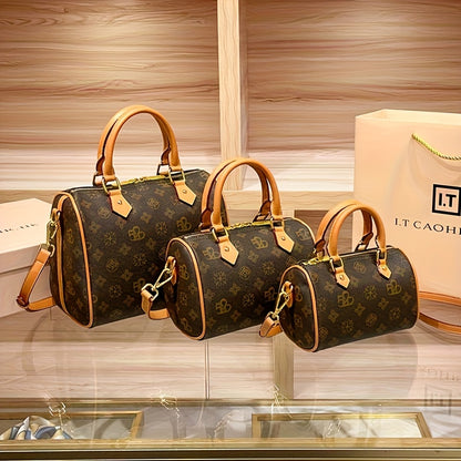 2026 Women’s Retro Mini Crossbody Bag – Coffee Brown Purse with Detachable Strap, Golden-Tone Hardware & String Pattern, Zipper Closure