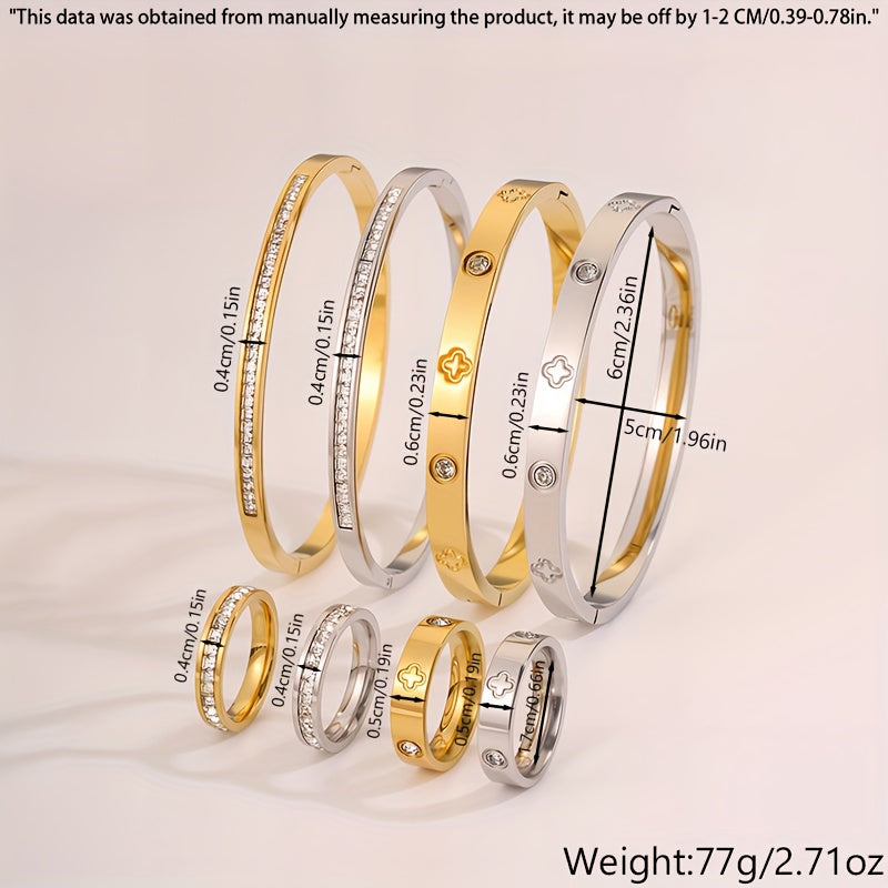 8pcs fashionable and luxurious Stainless Steel bracelet ring combination, exquisite and, stackable combination, suitable for daily wear or as a gift