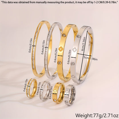 8pcs fashionable and luxurious Stainless Steel bracelet ring combination, exquisite and, stackable combination, suitable for daily wear or as a gift