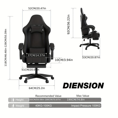 Ergonomic Gaming Chair – Adjustable High-Back Faux Leather Seat with Lumbar Support & Silent Casters, Black