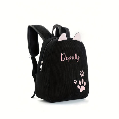 1pc ized /s Backpack with Custom Name/Text/Logo - Cute & Paw Print Design, Lightweight School for &, Adjustable Straps, Zipper Closure, Beige/Pink/Black/Khaki - Ideal Gift (Embroidery Service Included